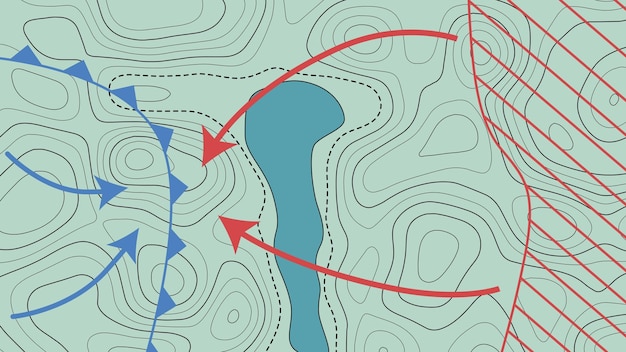 Vektor militärische topografische karte die geografische grundlage des reliefs höhenlinienkarte das gelände militärischer operationen vektorillustration