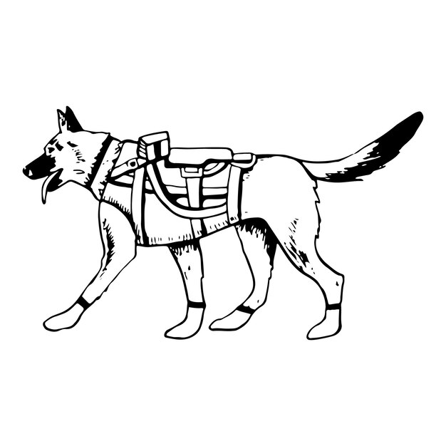 Vektor militärischer hund-soldat in panzerweste vektor-illustration walking k9 deutscher schäferhund oder malinois