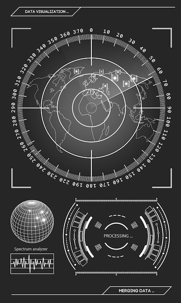 Militärisches grünes radar. bildschirm mit ziel. futuristisches hud-interface. stock-vektor-illustration.