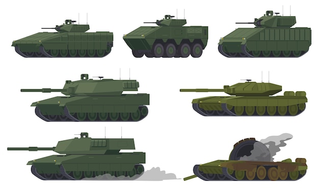 Militärpanzer gepanzerte Fahrzeuge Fahrzeuge, die durch Rüstungen und Waffen geschützt sind Technivka für die Kriegsführung Vektorillustration