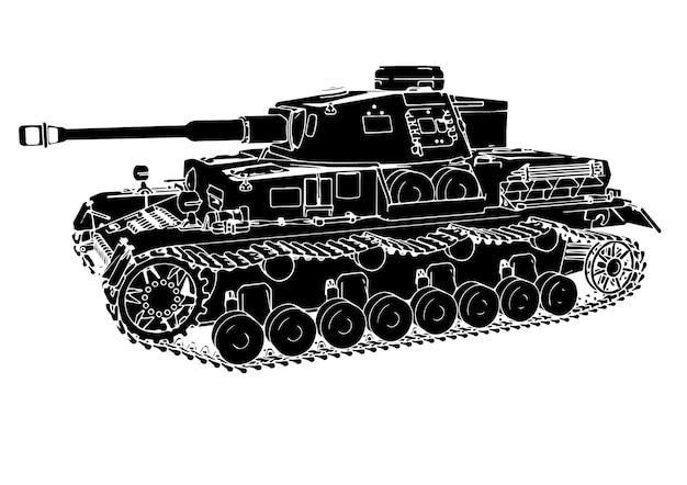 Militärpanzersilhouette des Zweiten Weltkriegs auf weißem Hintergrundvektor
