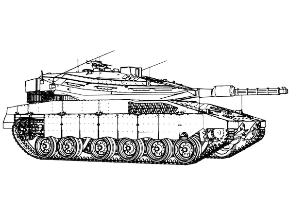 Vektor militärpanzerskizze weißer hintergrundvektor