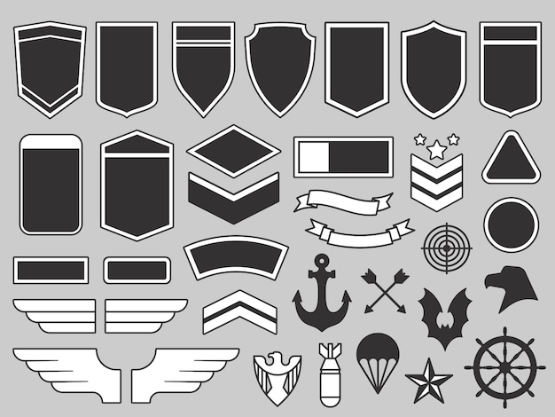 Militärpflaster. armee-soldat-emblem, truppenabzeichen und luftwaffeninsignien bessern gestaltungselementsatz aus