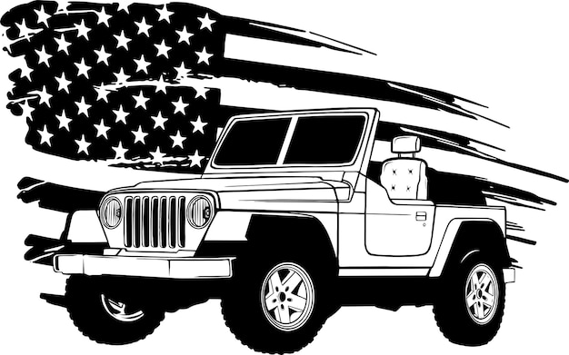 Militärwagen mit amerikanischer flagge vektor