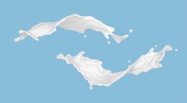 Milk Splash Set isoliert auf blauem Hintergrund Realistische Vektordarstellung