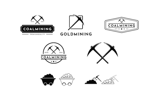 Mine miner logo design vintage retro-stil kohlebergbau logo design set sammlung