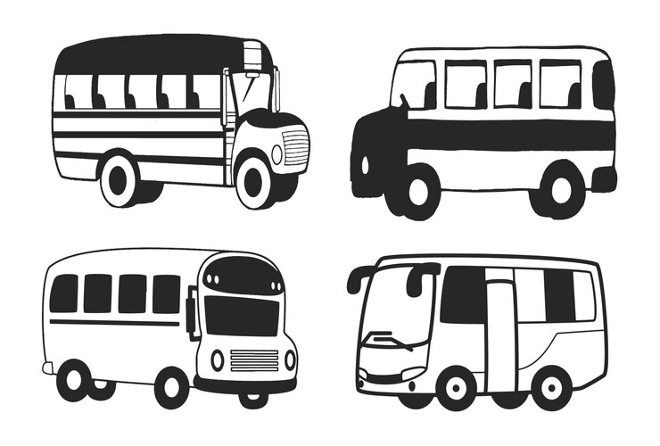 Vektor mini school bus line art illustration vektoren silhouetten