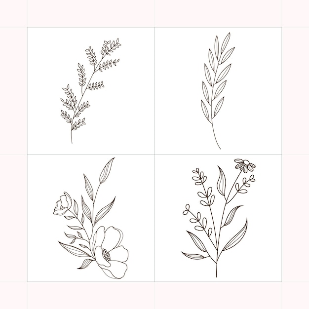 Minimal Botanical Line Art Collection Handgezeichnete Blumenillustrationssatz