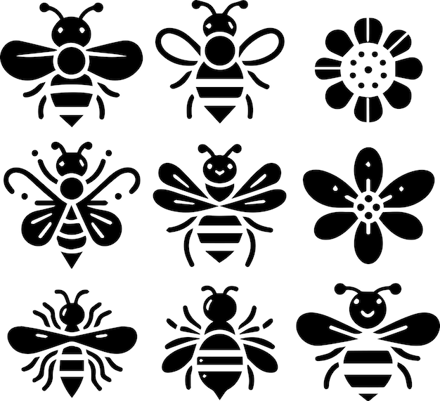 Minimal karton honigbiene vektor silhouette schwarze farbe silhouette weißer hintergrund 6