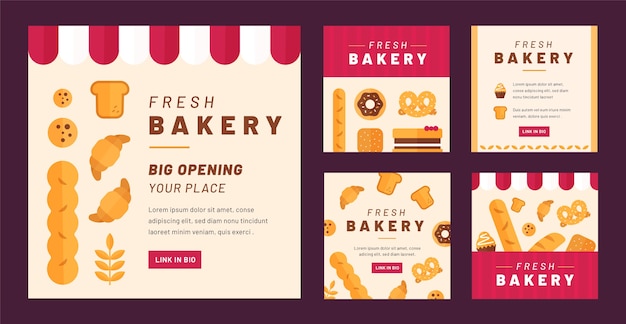 Vektor minimale bäckerei-shop-instagram-posts-vorlage