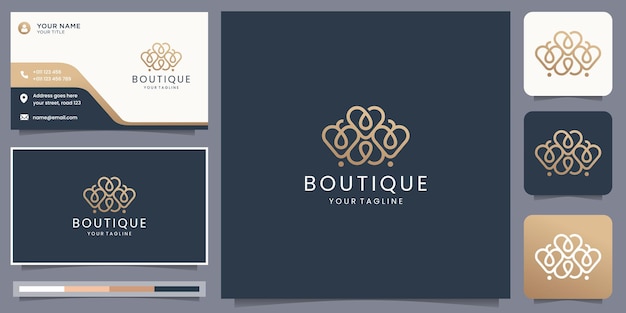 Minimale boutique-logo-inspiration für das geschäft mit modelogo, luxusdesign, logo und visitenkarte.