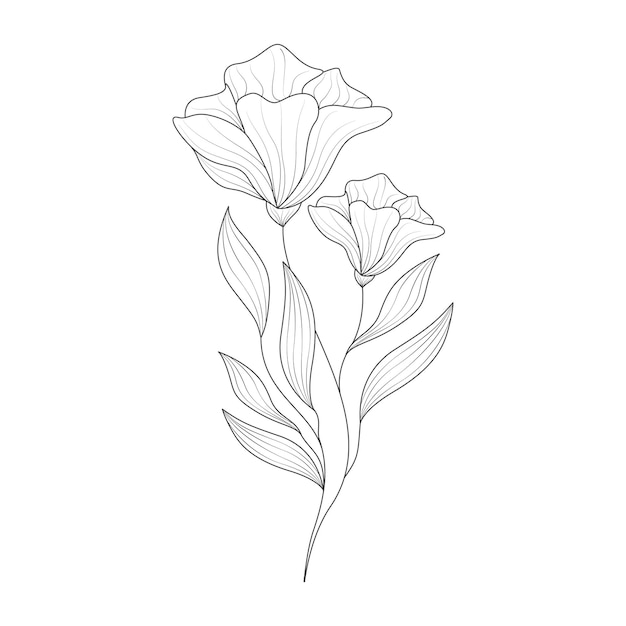 Minimale eine linie zeichnende blumenillustration im linienkunststil