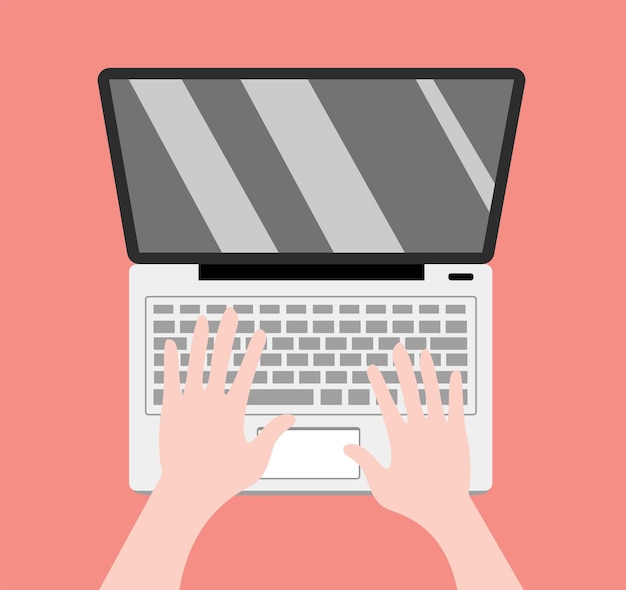 Vektor minimale illustration der arbeit an einem laptop-tastatur-hände-geschäft