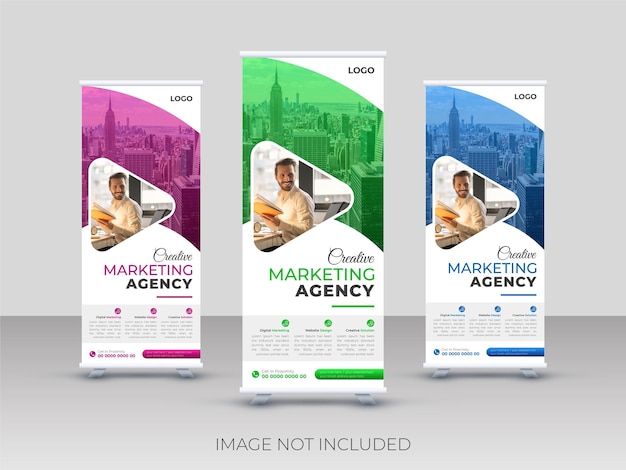 Vektor minimale marketingagentur-banner-designvorlage zum aufrollen oder hochziehen