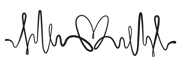 Minimale schwarze Herzschlaglinie, die eine Herzform bildet, abstraktes Design für Liebesplakate, Kartenillustrationen