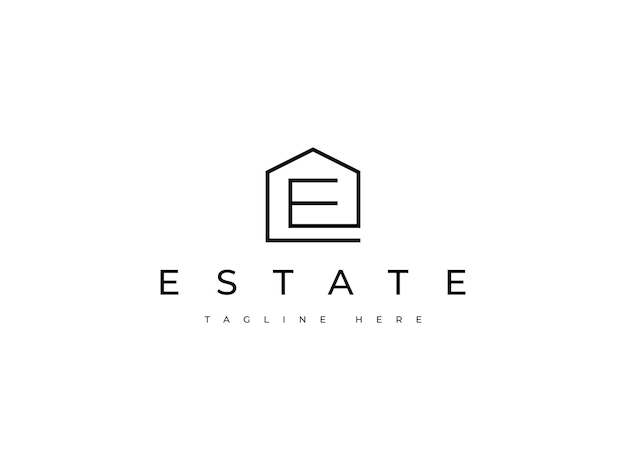 Vektor minimaler buchstabe e haus immobilien-logo-design