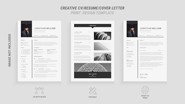 Minimaler Lebenslauf-Portfolio- und Anschlussschreiben-Layout