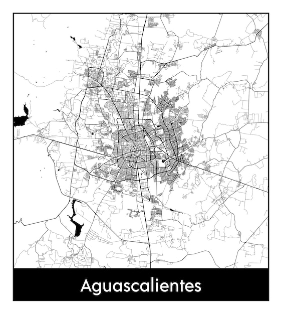 Minimaler stadtplan von aguascalientes (mexiko, nordamerika)