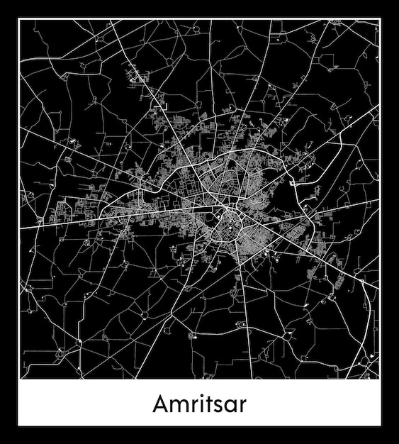 Minimaler stadtplan von amritsar (indien, asien)