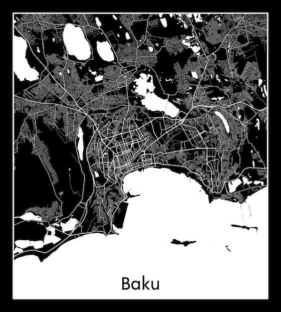 Minimaler stadtplan von baku (aserbaidschan, asien)