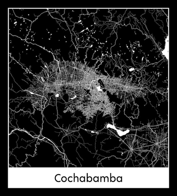 Minimaler stadtplan von cochabamba (bolivien, südamerika)