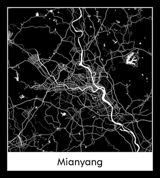 Minimaler Stadtplan von Mianyang (China, Asien)