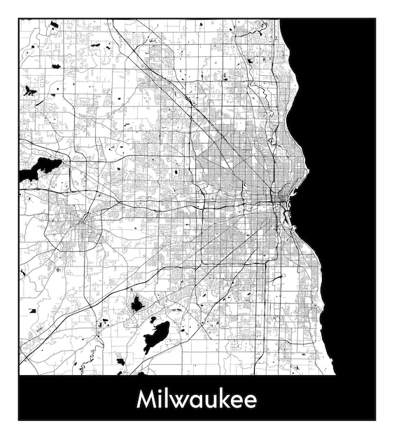 Minimaler stadtplan von milwaukee (vereinigte staaten, nordamerika)