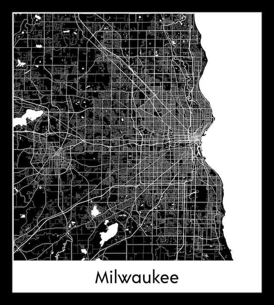 Minimaler stadtplan von milwaukee (vereinigte staaten, nordamerika)