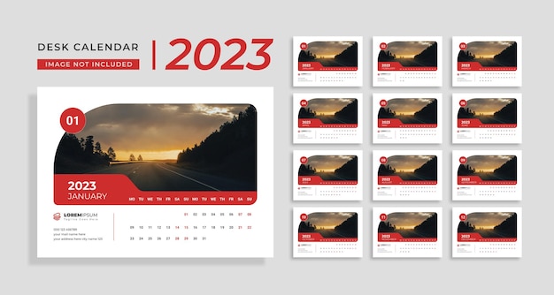 Minimaler tischkalender 2023, 12 monate inklusive kalender, vorlagenvektor