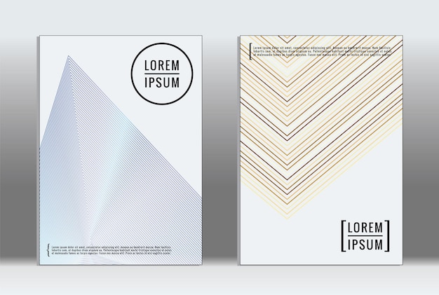 Minimales Plakat. Vektorgeometrisches Cover. Hipster-Trend-Bericht-Vorlage. Set von futuristischen Linien-Gradient-Grafik-Design-Flyern. Modische minimale Layouts. gestreifte Plakate. Retro-Banner-Design-Set.