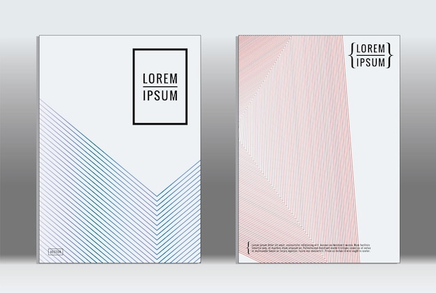 Minimales Plakat. Vektorgeometrisches Cover. Hipster-Trend-Bericht-Vorlage. Set von futuristischen Linien-Gradient-Grafik-Design-Flyern. Modische minimale Layouts. gestreifte Plakate. Retro-Banner-Design-Set.