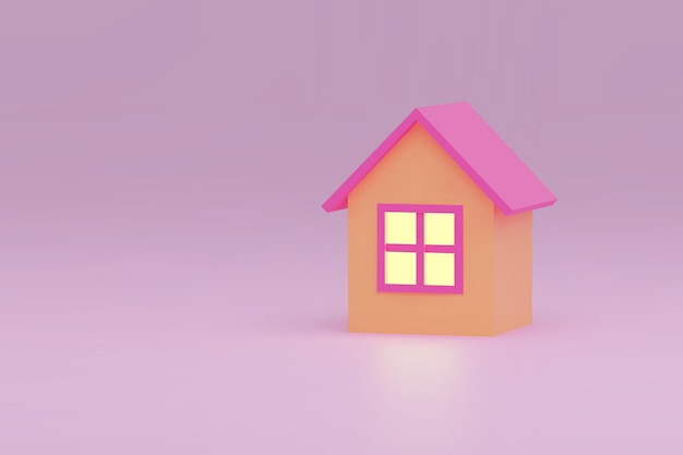 Minimales süßes Haus isoliert auf pastellfarbenem Hintergrund 3D-Rendering