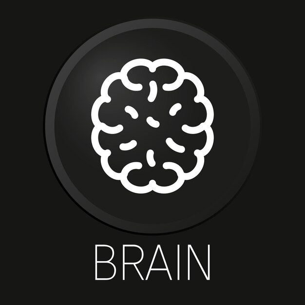 Minimales vektorliniensymbol des gehirns auf 3d-schaltfläche isoliert auf schwarzem hintergrund premium-vektor