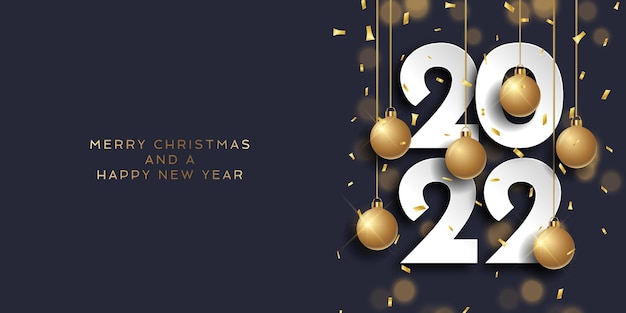 Minimales Weihnachtsbanner mit hängenden Goldkugeln
