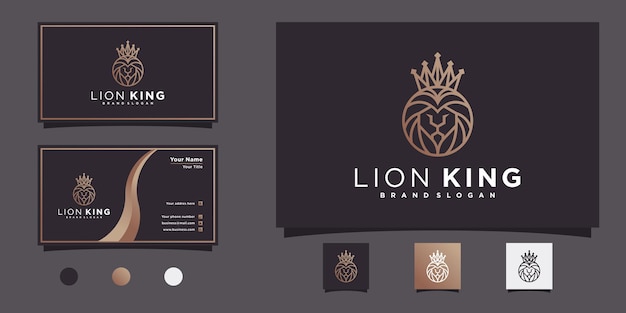 Minimalis of lion king logo-designkollektion mit einzigartiger kopf- und kronenlinien-kunstform premium vekto