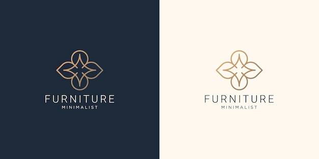 Minimalistische abstrakte Linie Kunst Möbel Logo-Design. Interieur, Monogramm, Einrichtungsillustration.