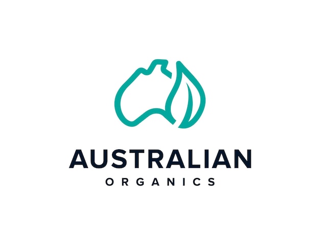 Minimalistische australische karte und blatt umreißen einfaches, schlankes, kreatives, geometrisches, modernes logo-design