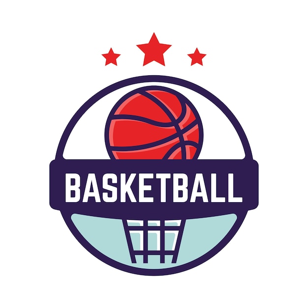 Minimalistische basketball-logo-emblem-vorlage mit weißem, isoliertem hintergrund