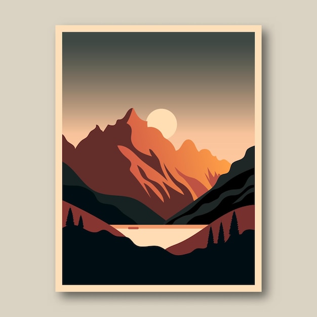 Minimalistische berglandschaft kreatives bild von bergen und wald