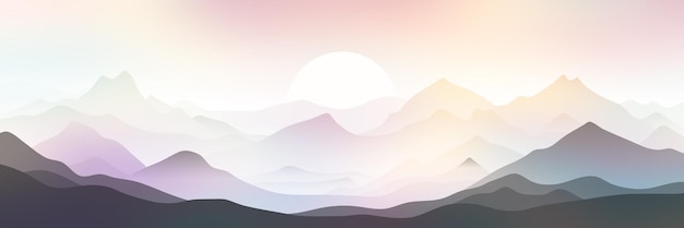 Minimalistische Berglandschaft Sonnenaufgang und Sonnenvektor-Illustration Panorama