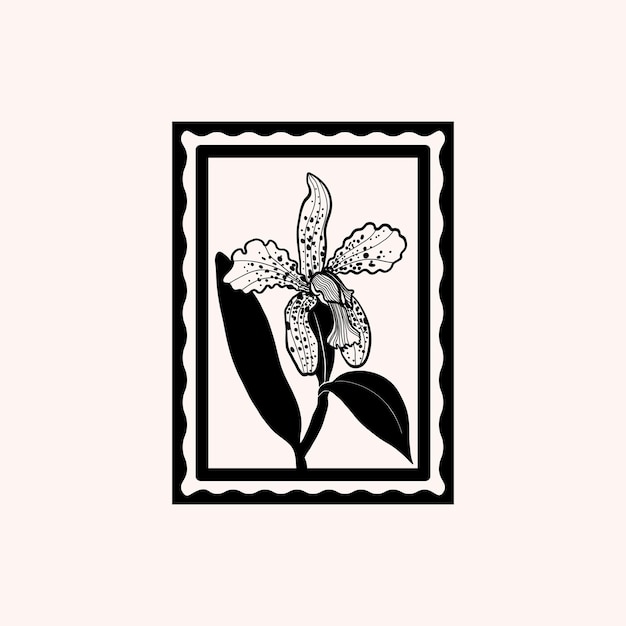 Minimalistische blumengrafikskizze zeichnung schwarzer symbolstempel trendiges tattoo-design floral botanisch