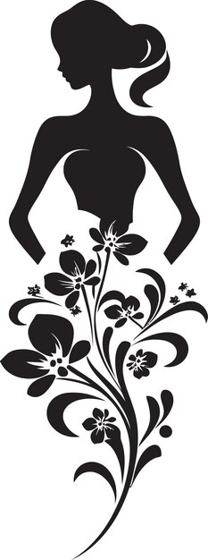 Vektor minimalistische blumenstrahlung schwarze frau ikonen ausgeklügelte blüte aura handgefertigtes emblem