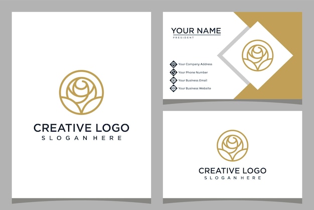 Minimalistische design-rosen-logo-vorlage mit visitenkarten-design