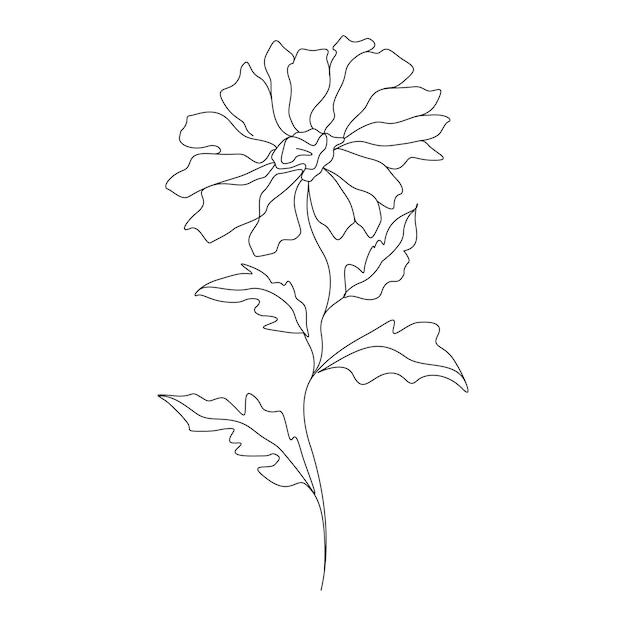 Minimalistische eine linie zeichnende blumenillustration im linienkunststil