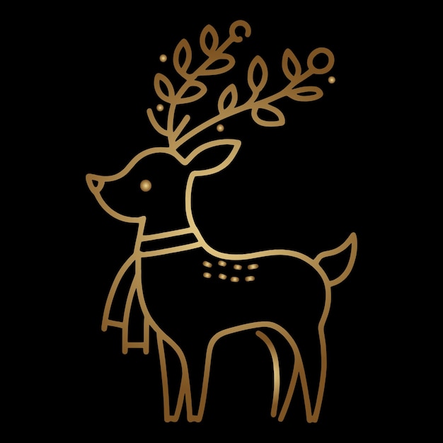 Minimalistische einzeilige Weihnachts-Rentier-Ikone im goldenen eleganten Stil roter Hirsch oder Rentier-Vektor