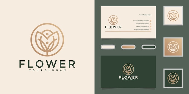 Minimalistische elegante blume rose linie kunst style.logo design und visitenkarte