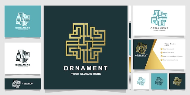 Minimalistische elegante ornament-blumen-logo-vorlage mit visitenkartendesign