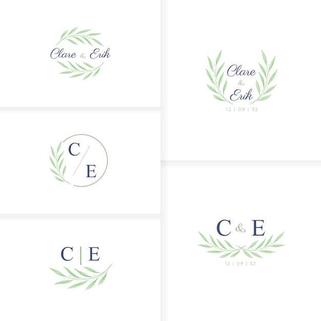 Minimalistische handgezeichnete monogramm-hochzeitslogo-vorlage