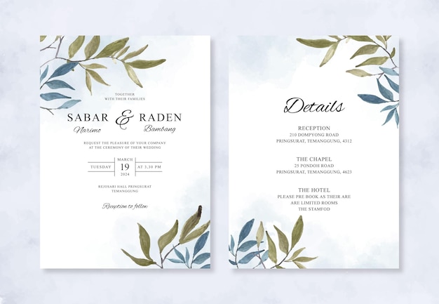 Minimalistische Hochzeitseinladung mit Aquarelllaub