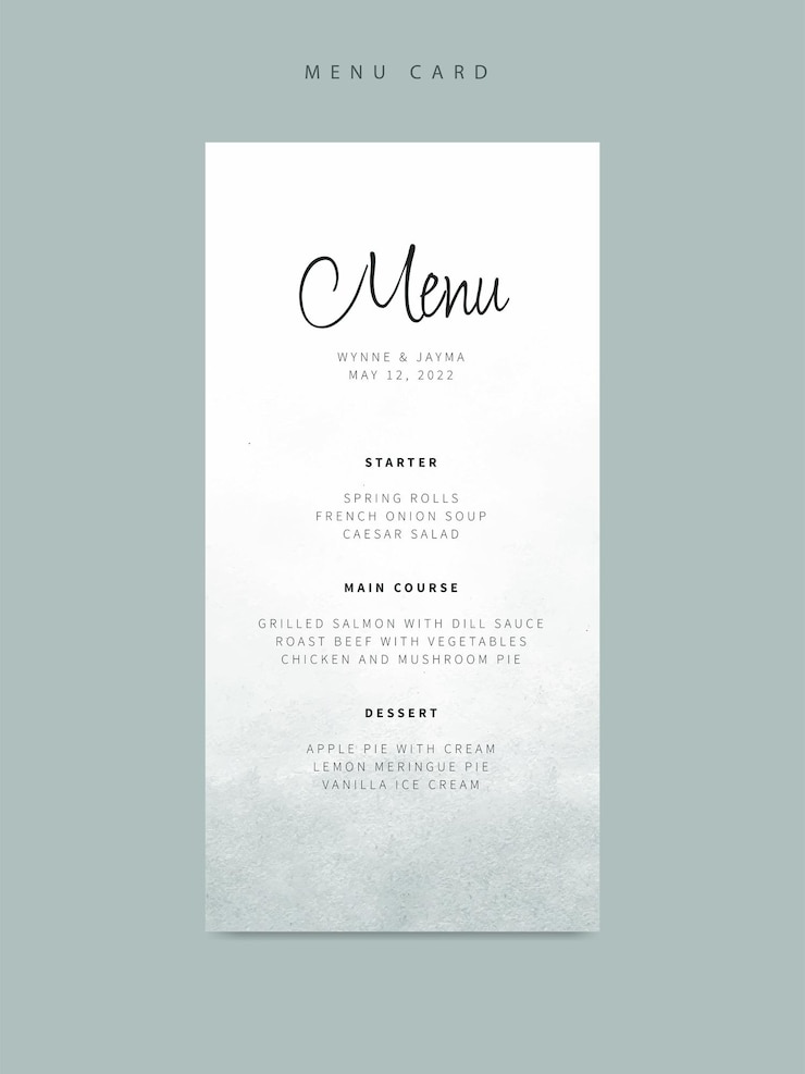 Vektor minimalistische hochzeitsmenüvorlage mit grünem aquarell